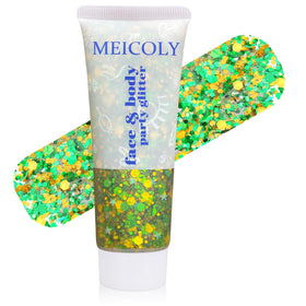 MEICOLY Green and Yellow Hair Glitter front view