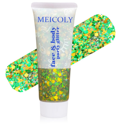 MEICOLY Green and Yellow Hair Glitter front view