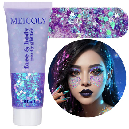 MEICOLY light purple body glitter front view in packaging
