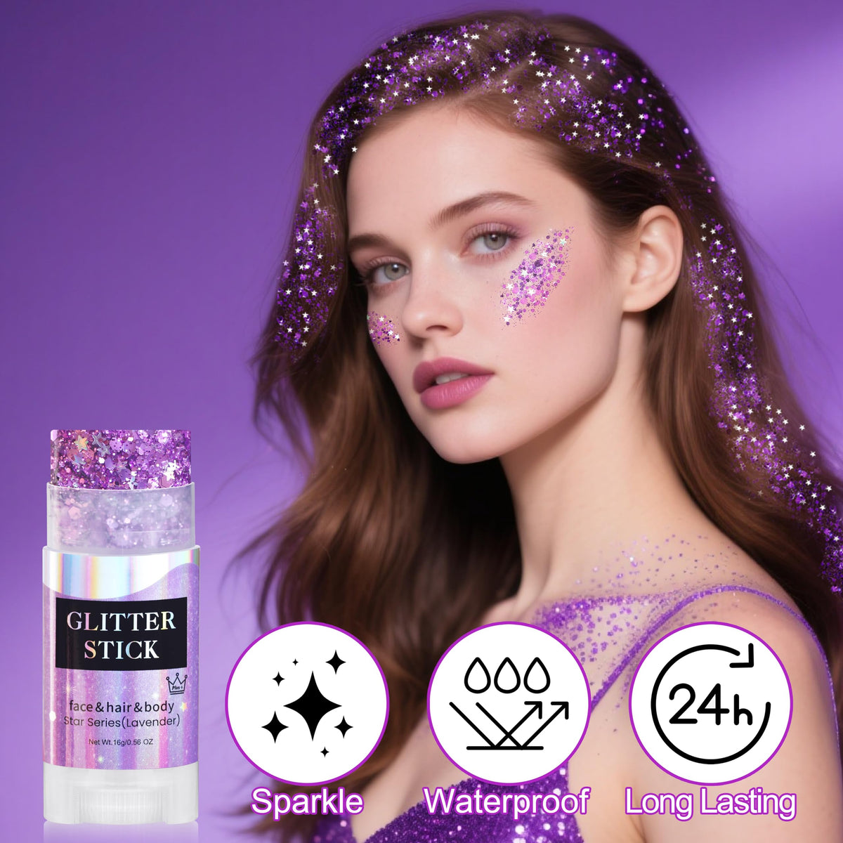 MEICOLY Light Purple Body Glitter Stick close-up of tip