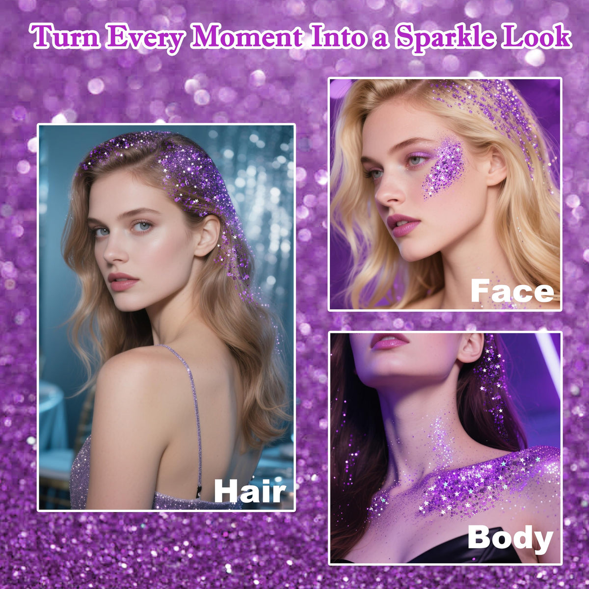 MEICOLY Light Purple Body Glitter Stick on skin