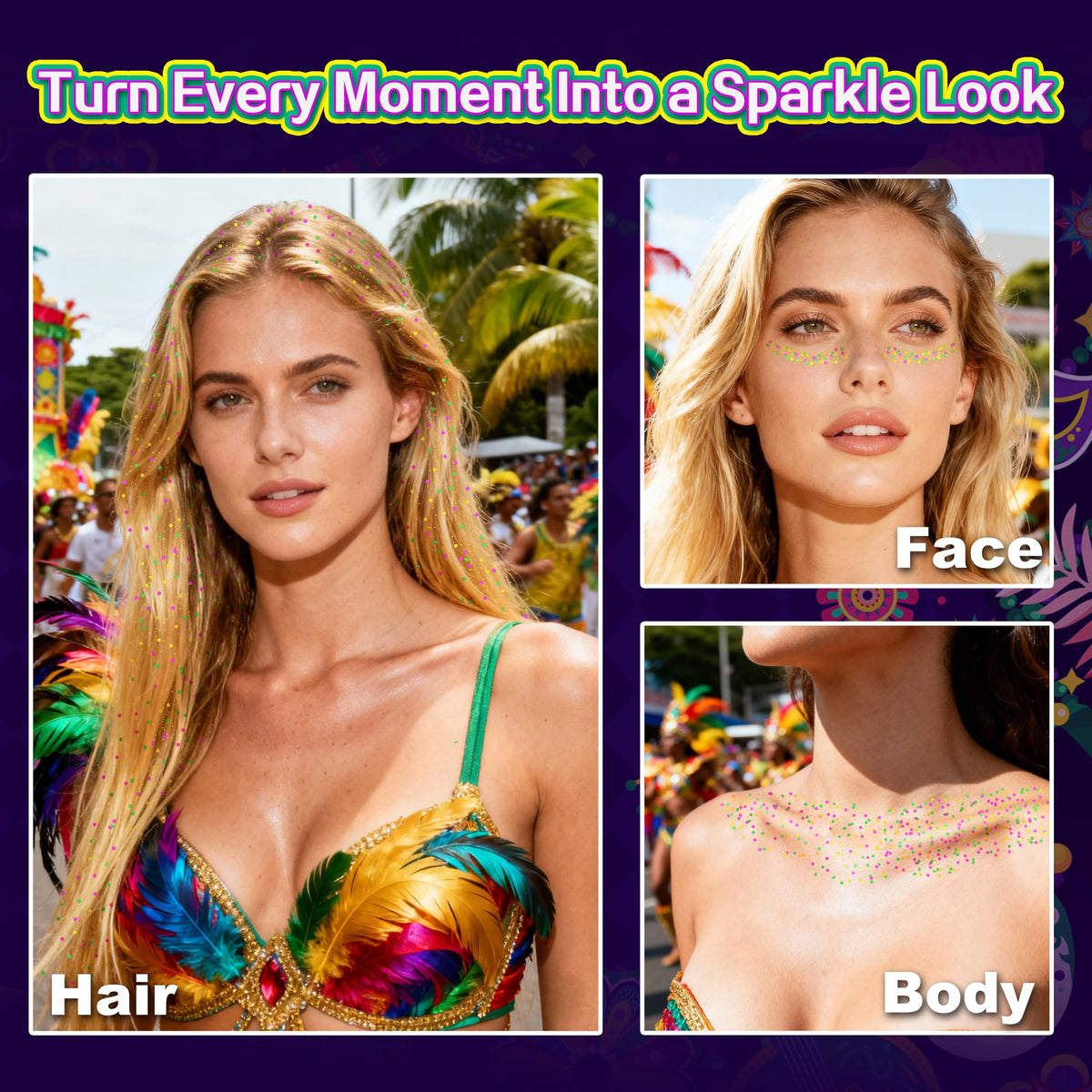 MEICOLY Mardi Gras Body Glitter Stick in use at a festive event