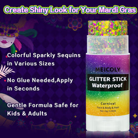 MEICOLY Mardi Gras Body Glitter Stick showing glitter texture