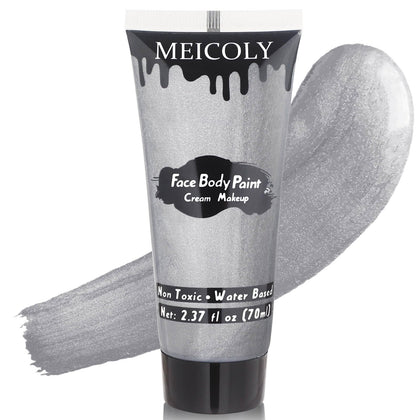 MEICOLY Metallic Silver Face Body Paint tube front view