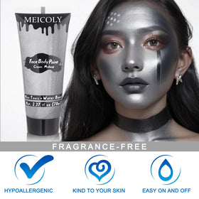 MEICOLY Metallic Silver Face Body Paint tube with cap