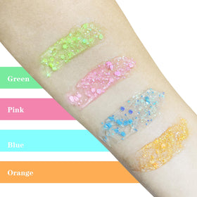 MEICOLY Neon Blue Body Glitter Gel in a party setting