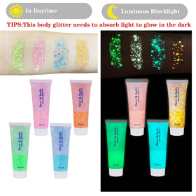 MEICOLY Neon Green Body Glitter Gel under UV light