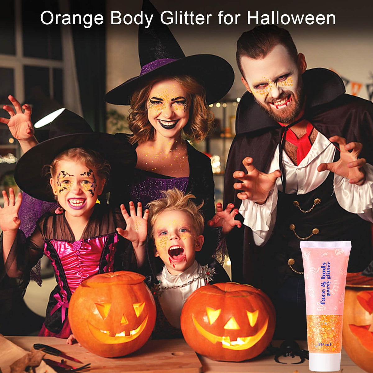 MEICOLY Orange Body Glitter Gel with holographic sequins