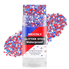 MEICOLY Patriotic Red White and Blue Star Glitter Stick front view
