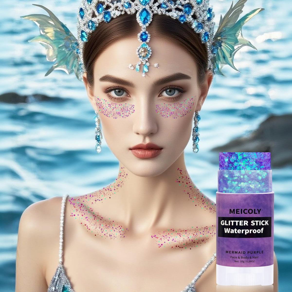 MEICOLY Purple Hair Glitter Stick side view