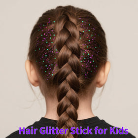 MEICOLY Purple Hair Glitter Stick with glitter applied on skin