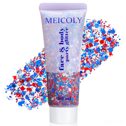 MEICOLY Red White and Blue Body Glitter front view with sequins