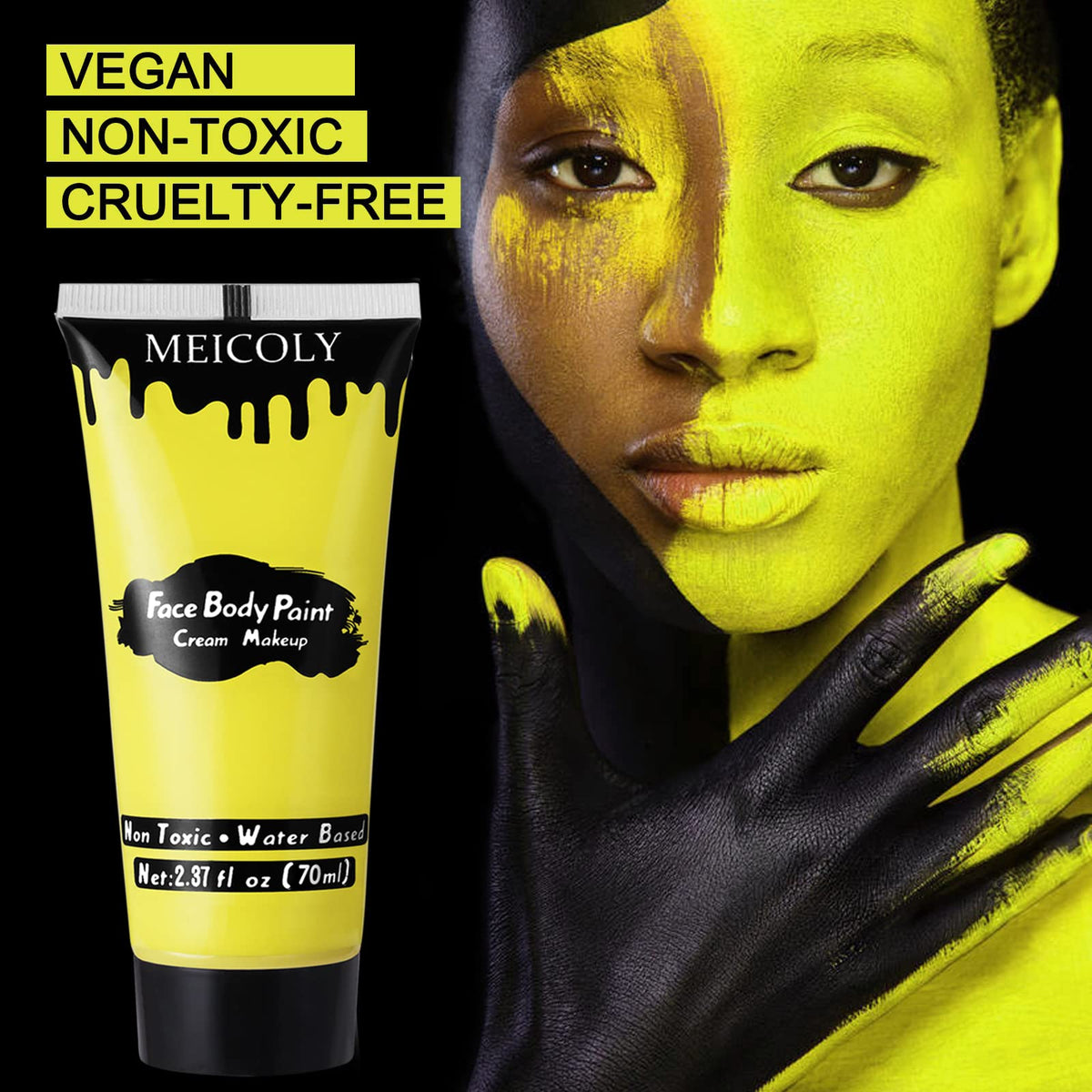 MEICOLY Yellow Face Body Paint in use during Halloween