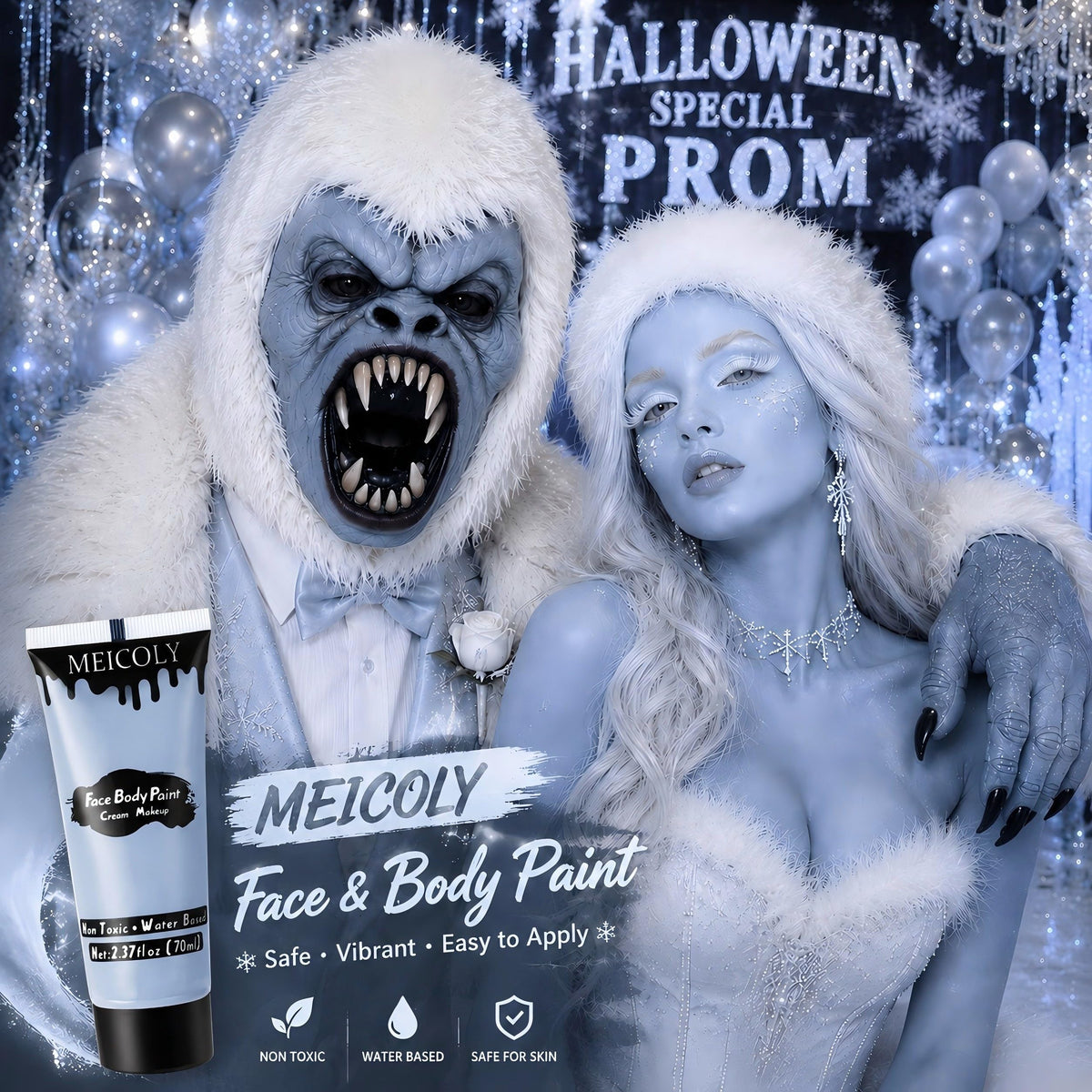MEICOLY Zombie Makeup Light Blue Grey Body Paint packaging