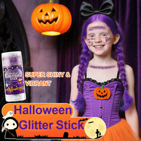 Meilury Halloween Body Glitter Stick showing black, orange, and purple glitters