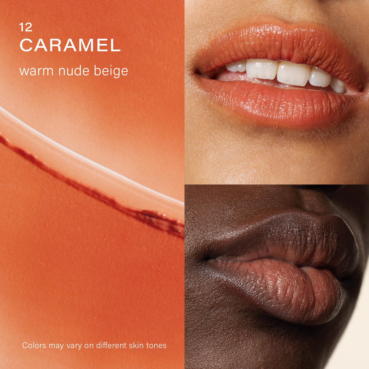 Melixir Vegan Lip Butter #12 Caramel applied on lips in natural light