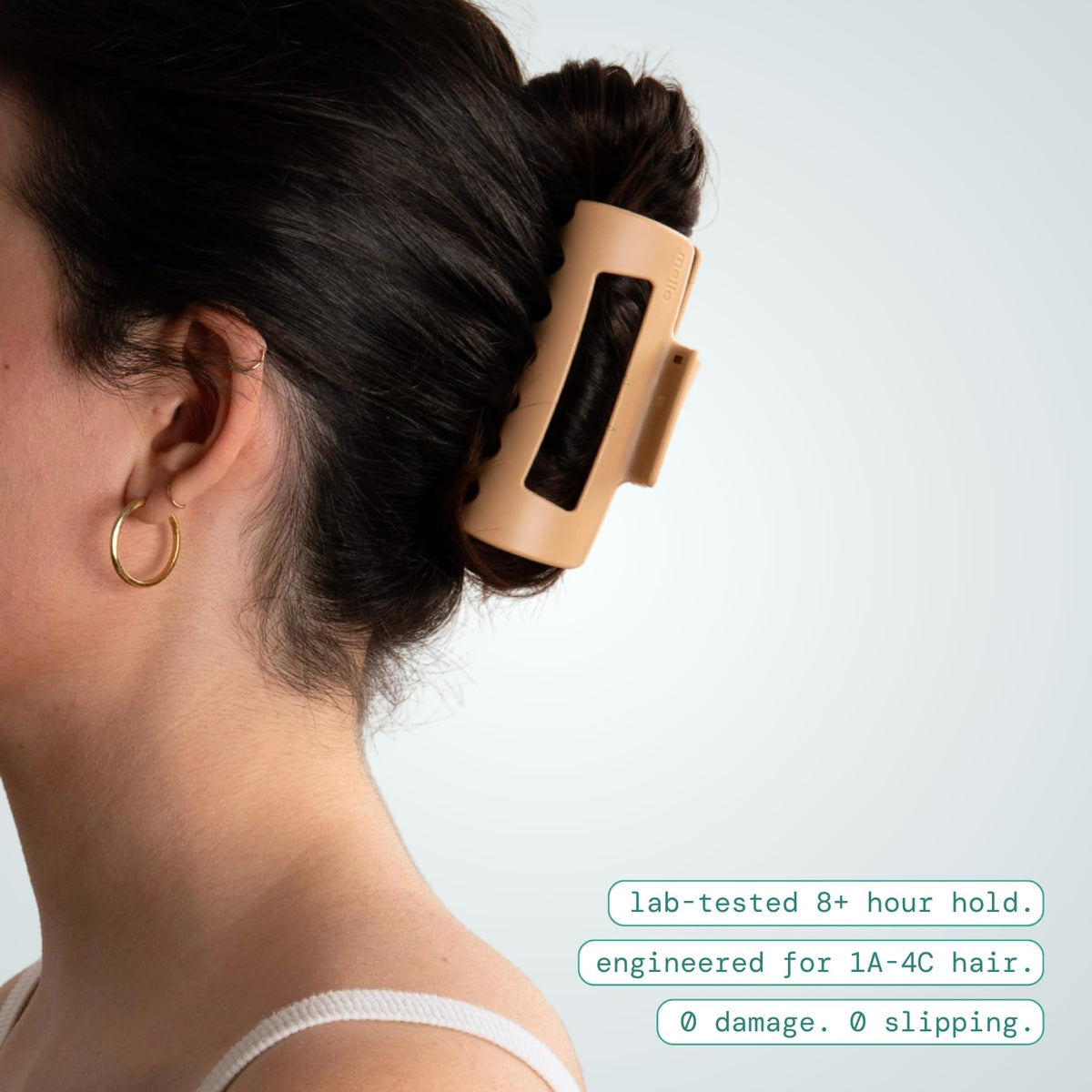 MELLO Medium Hair Clip in use with thick hair