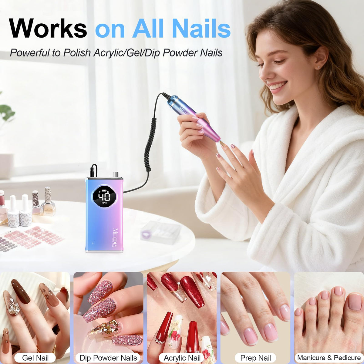 Melodly Electric Nail Drill Kit with battery charging