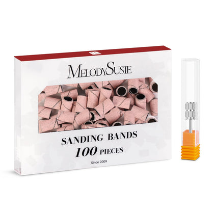 MelodySusie 100 Pcs Nail Drill Bits Sanding Bands packaging front view