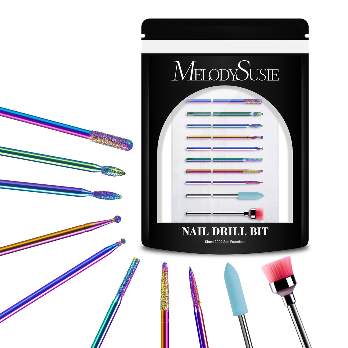 MelodySusie 10pcs Nail Drill Bits Set with various shapes
