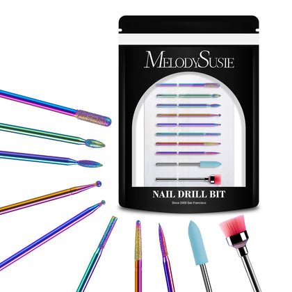 MelodySusie 10pcs Nail Drill Bits Set with various shapes