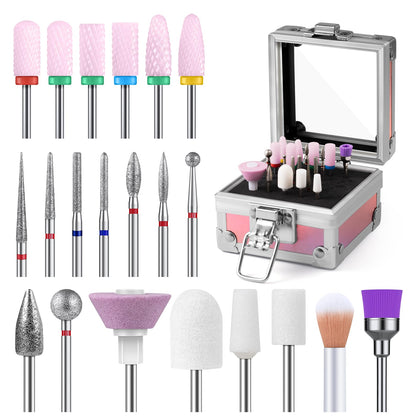 MelodySusie 21pcs Nail Drill Bit Set with portable holder front view