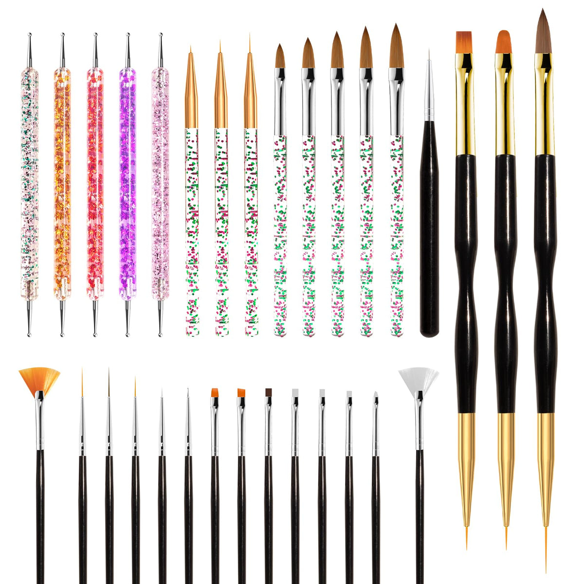 MelodySusie 31Pcs Nail Art Brush Set front view