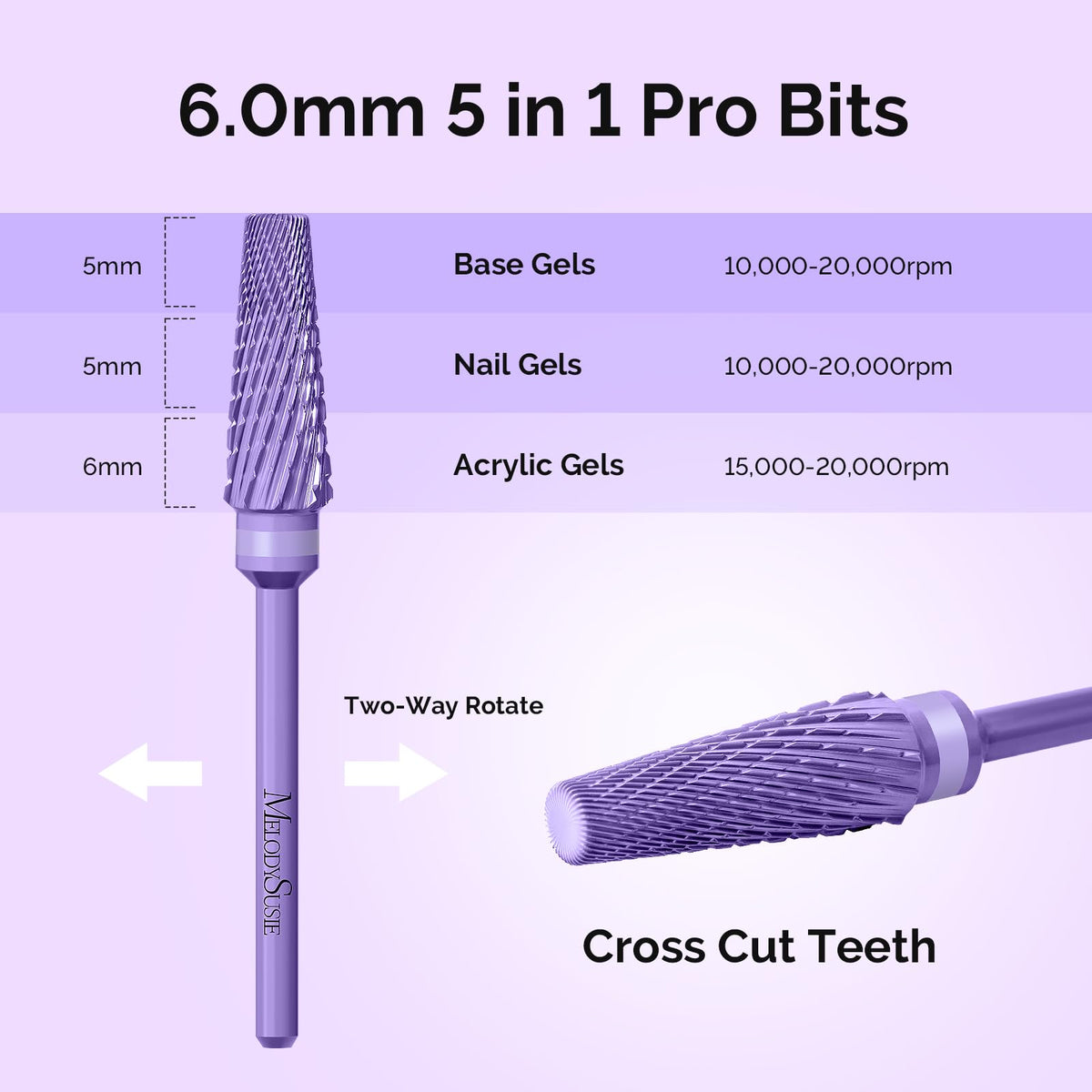 MelodySusie 5 in 1 Nail Drill Bits purple close-up