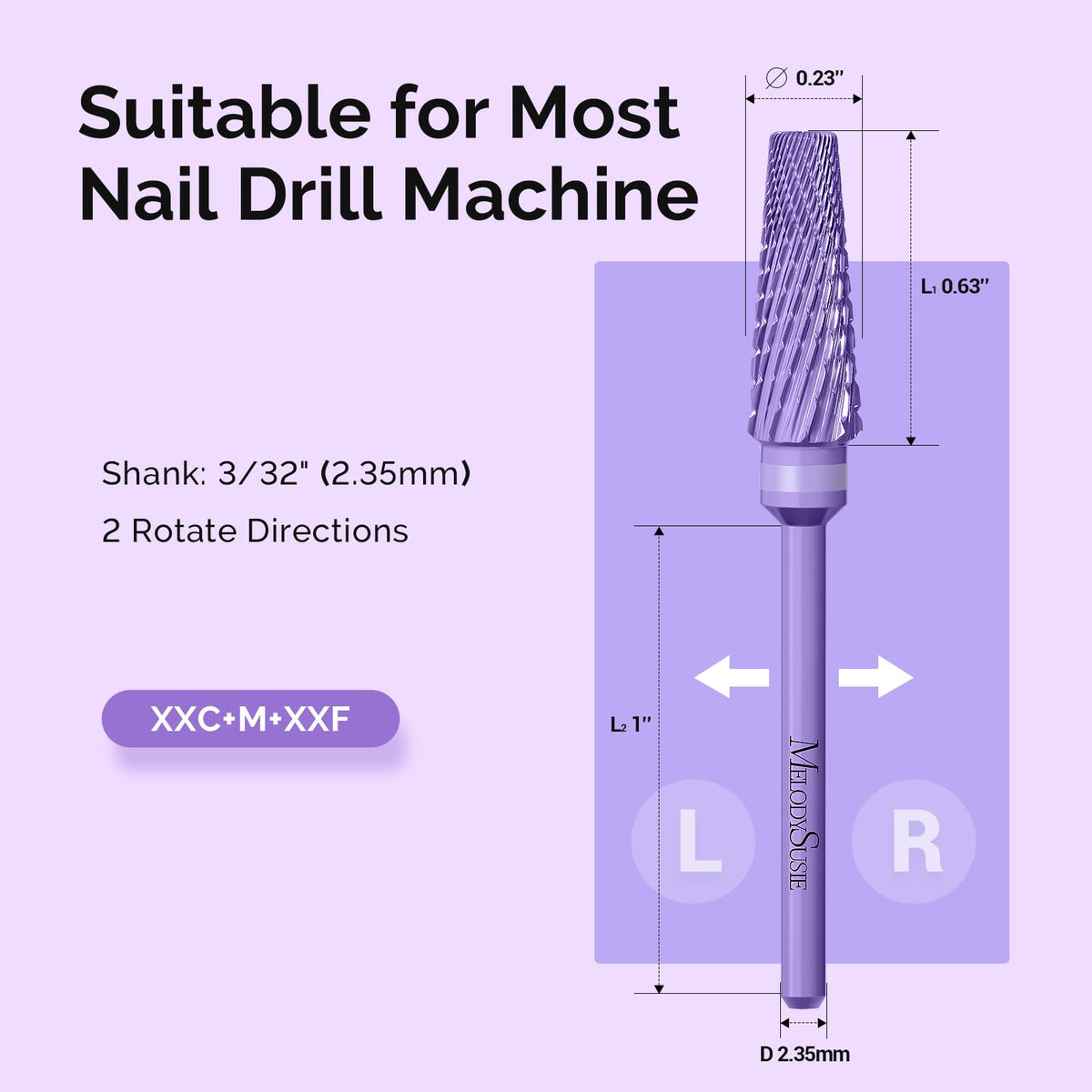 MelodySusie 5 in 1 Nail Drill Bits purple on a nail drill