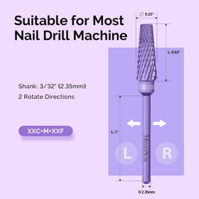 MelodySusie 5 in 1 Nail Drill Bits purple on a nail drill