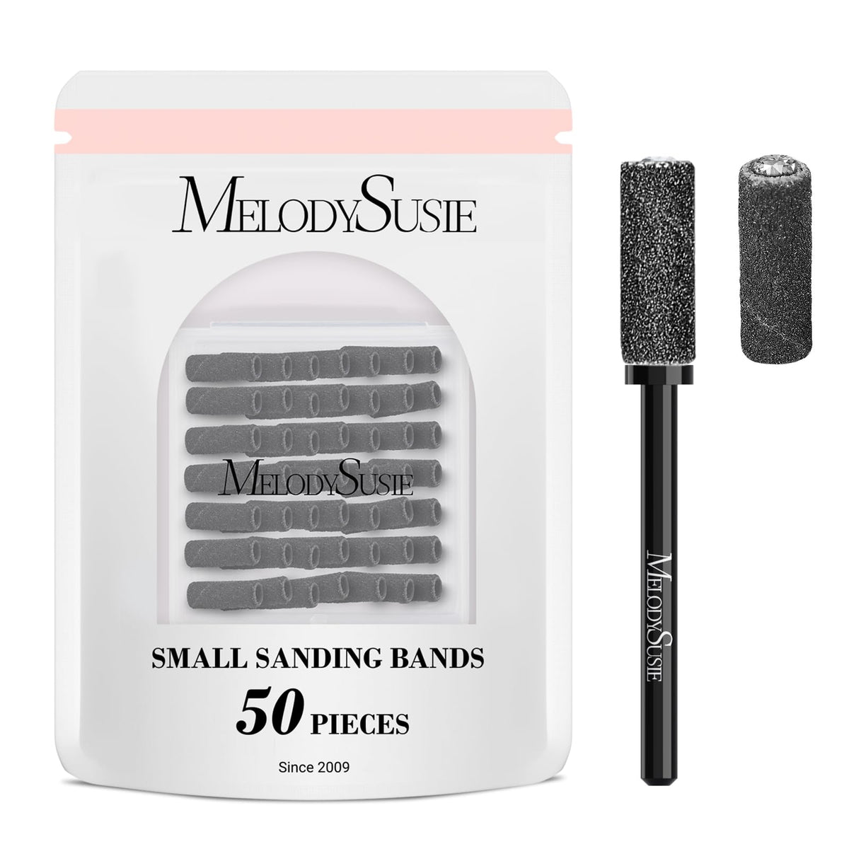 MelodySusie 50 Pcs Nail Drill Bits black sanding bands front view