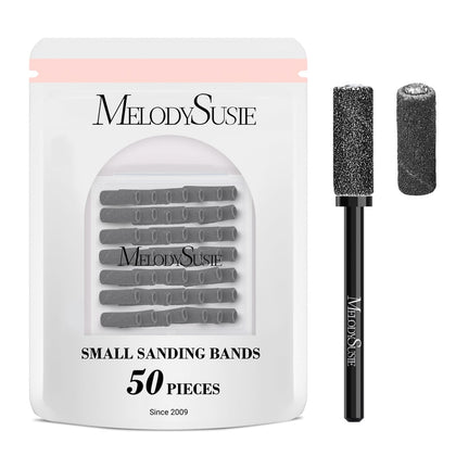 MelodySusie 50 Pcs Nail Drill Bits black sanding bands front view