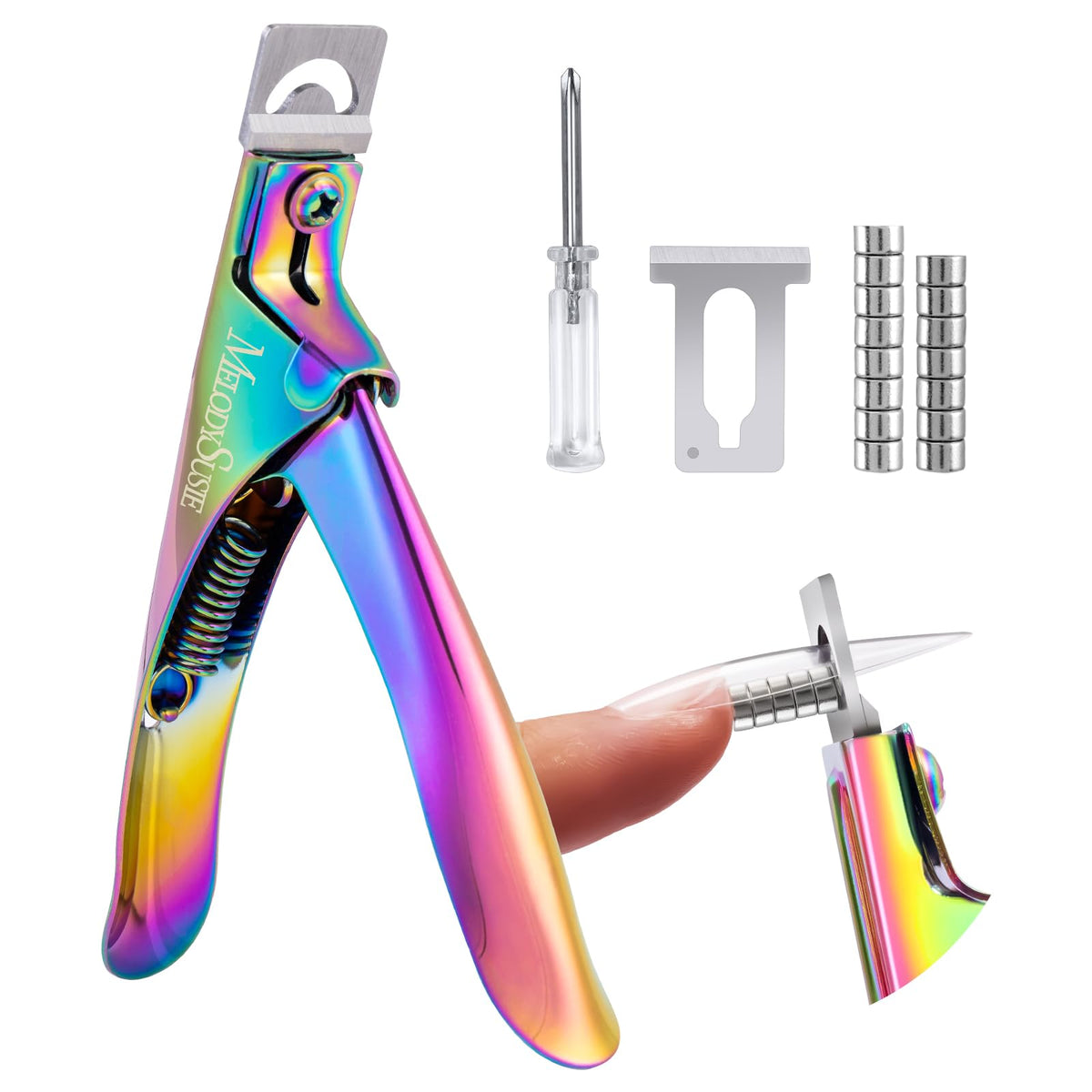MelodySusie Acrylic Nail Clippers front view with rainbow finish