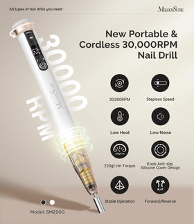 MelodySusie Cordless Nail Drill SM220G side view showing speed knob