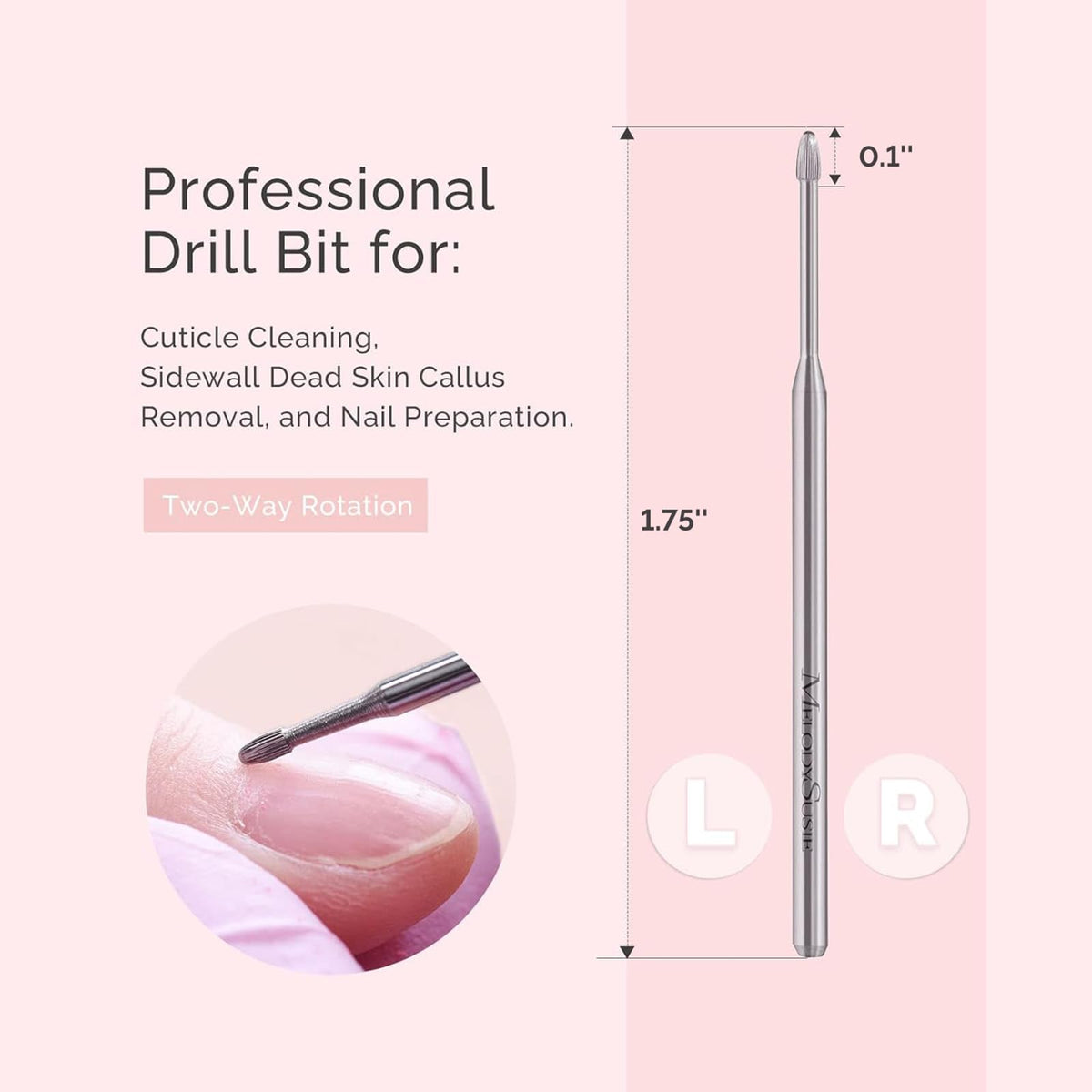 MelodySusie Cuticle Clean Nail Drill Bit 3/32'' silver packaging