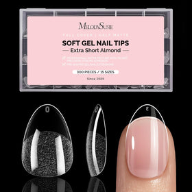 MelodySusie Extra Short Almond Nail Tips front view with packaging
