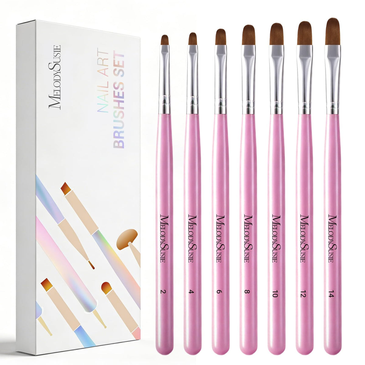 MelodySusie Gel Nail Brush Set 7 sizes front view
