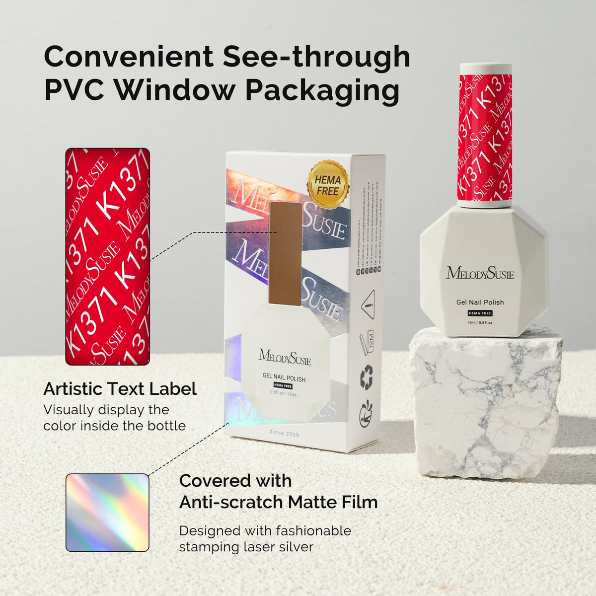MelodySusie gel polish bottle next to UV nail lamp