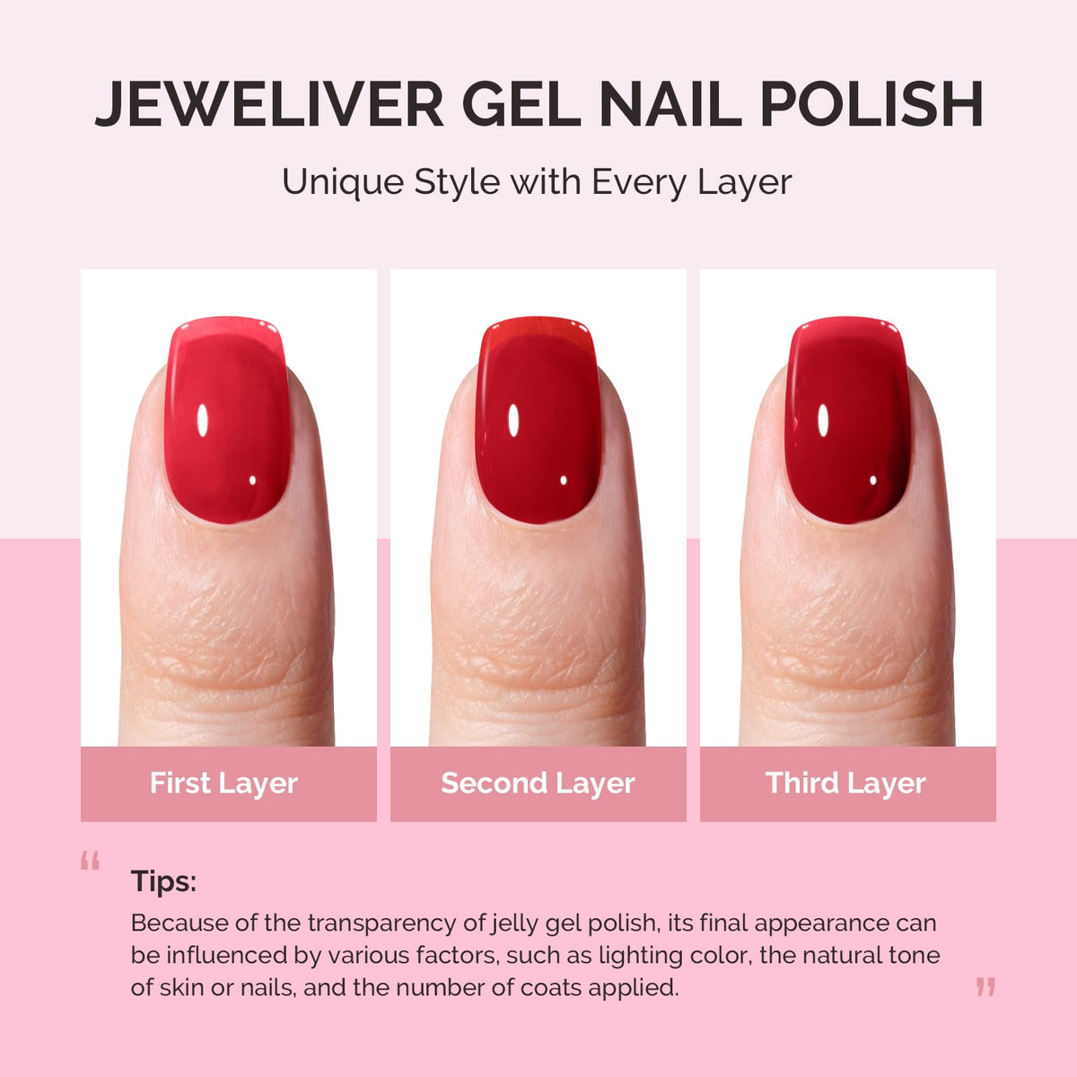 MelodySusie Jeweliver Gel Nail Polish Glassy Red application on nails