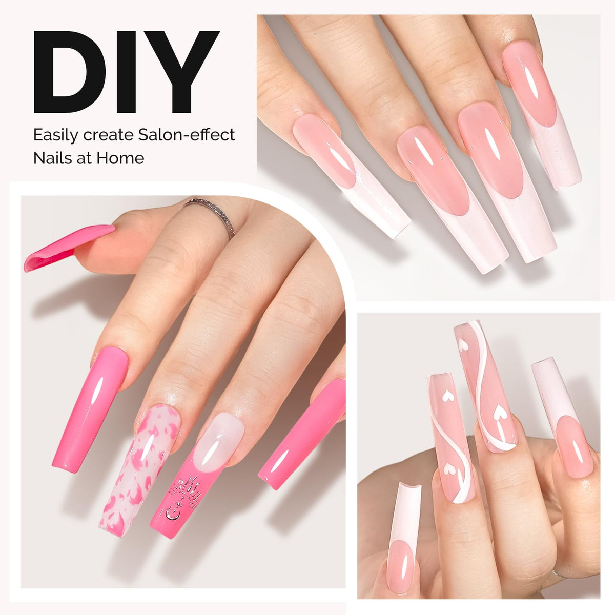 MelodySusie Long Square X Nail Tips with clear acrylic finish