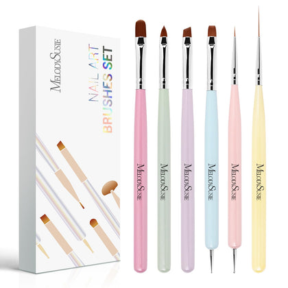 MelodySusie Nail Art Brushes Set 6pcs with vibrant design