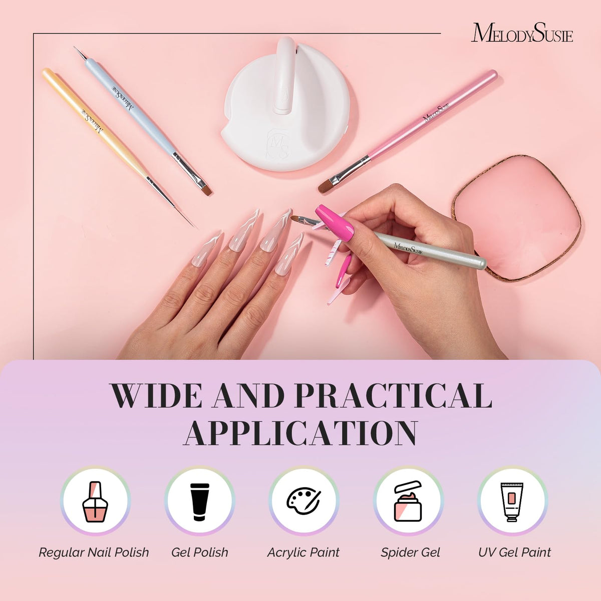 MelodySusie nail art brushes set displayed on a table