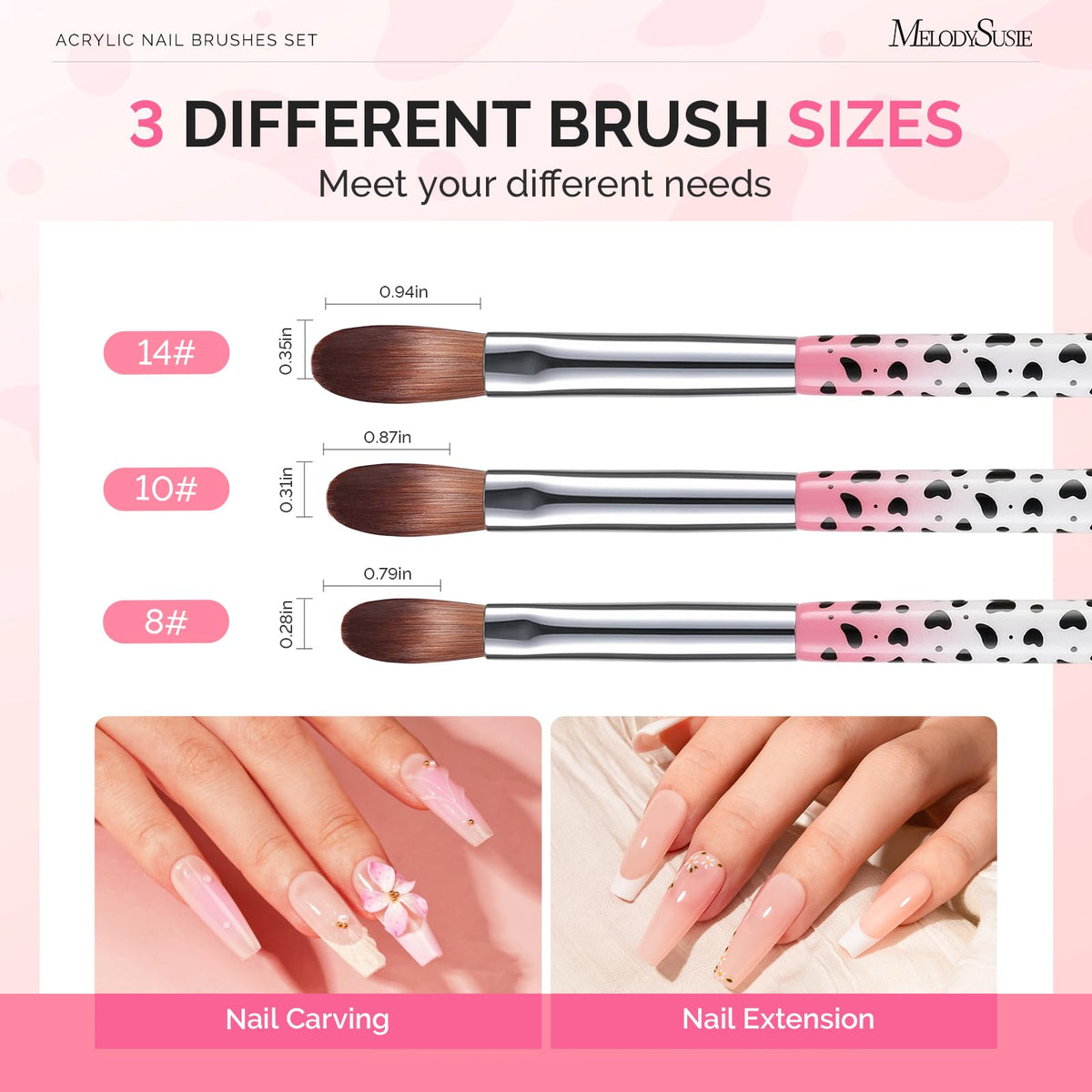 MelodySusie nail brushes size 8, 10, 14 with gradient handles