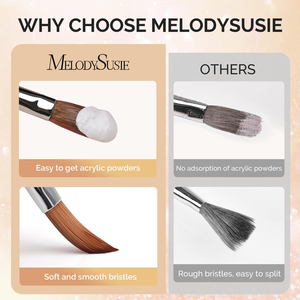 MelodySusie nail brushes size 8, 10, 14 with wooden handles