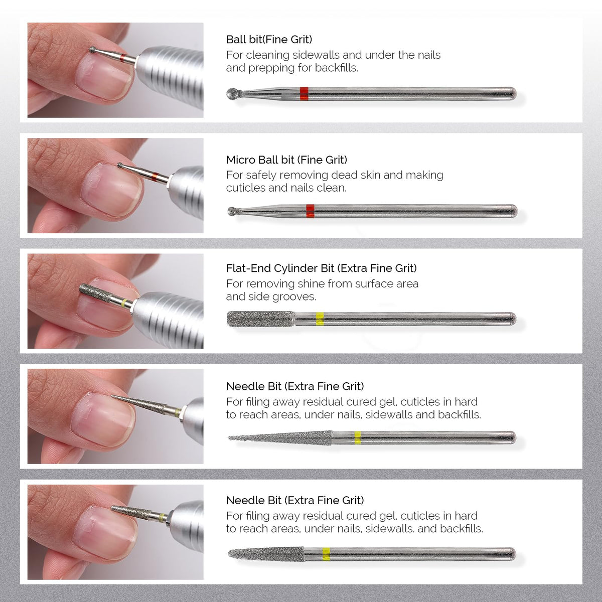 MelodySusie nail drill bits in use during manicure