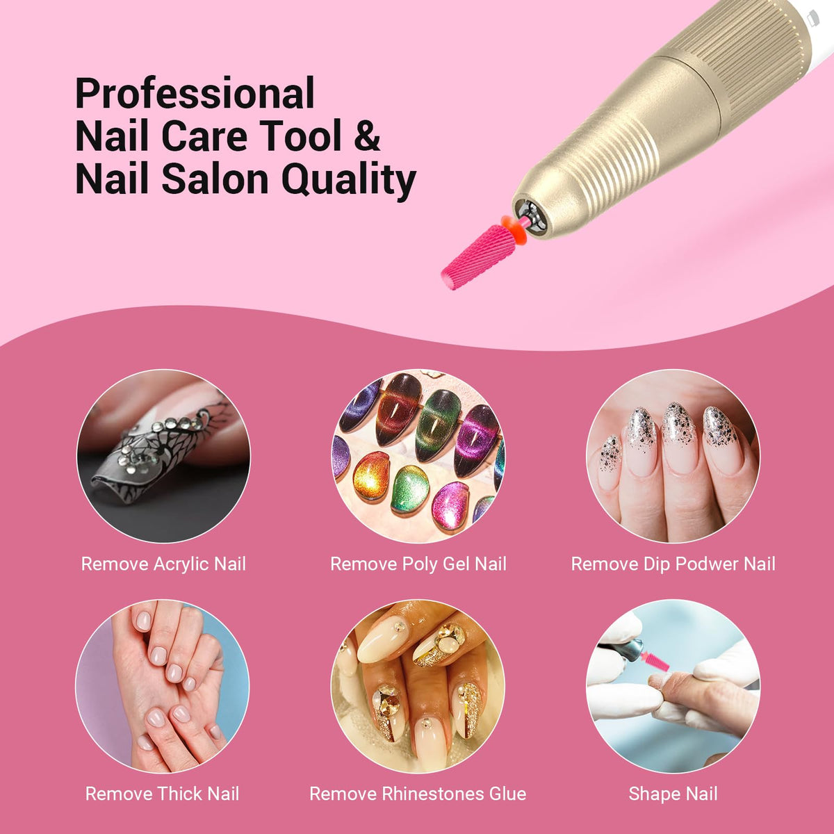 MelodySusie nail drill bits on a nail care table