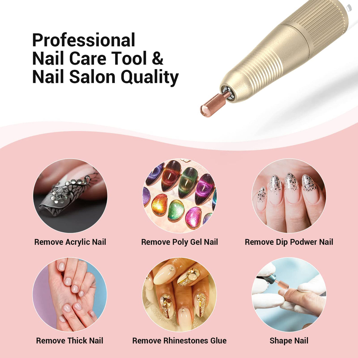 MelodySusie Nail Drill Bits Rose Gold with other tools