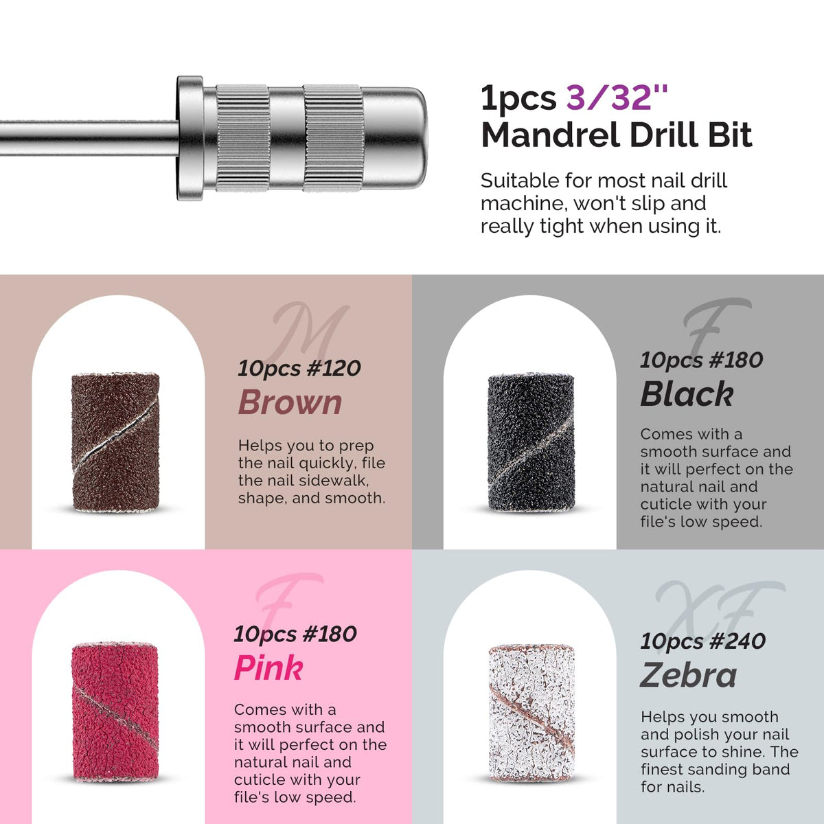 MelodySusie nail drill bits set including dust-proof ring