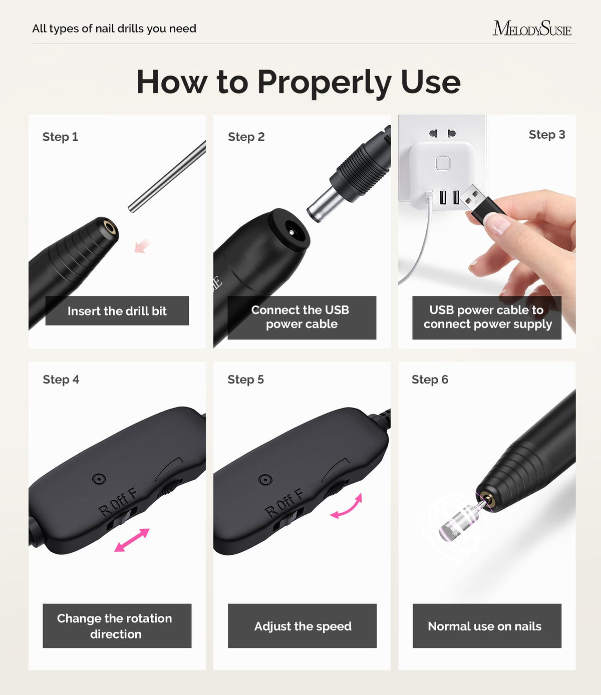 MelodySusie Nail Drill PC120I compact design for portability