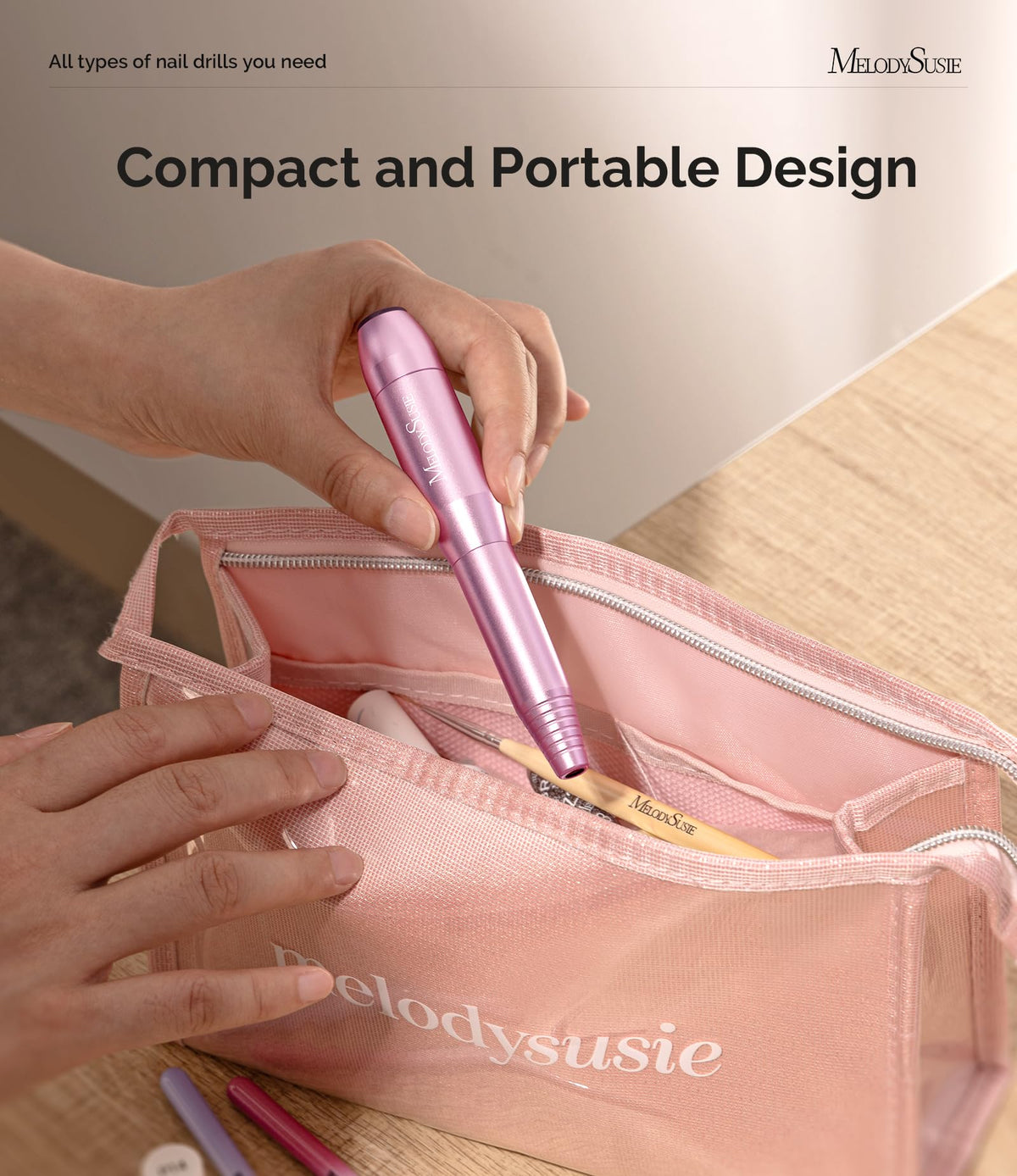 MelodySusie PC120B Nail Drill Kit with power cord connected